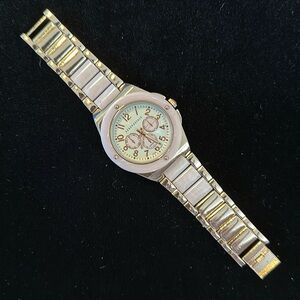 Aeropostale Ladies Oversized Pink & Goldtone Watch White Face New Battery EUC